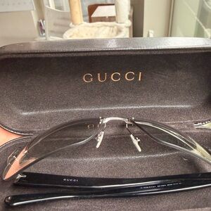 Gucci Rimless Sunglasses in Black with Clear Lenses and Silver Bridge